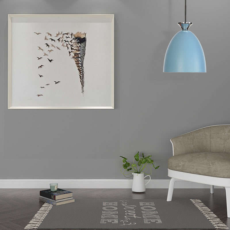 Blau/grau -gewölbte Deckendecke leichte Macaron Metallic 1 Light -Bett -Anhängerlampe mit einstellbarem Kabel