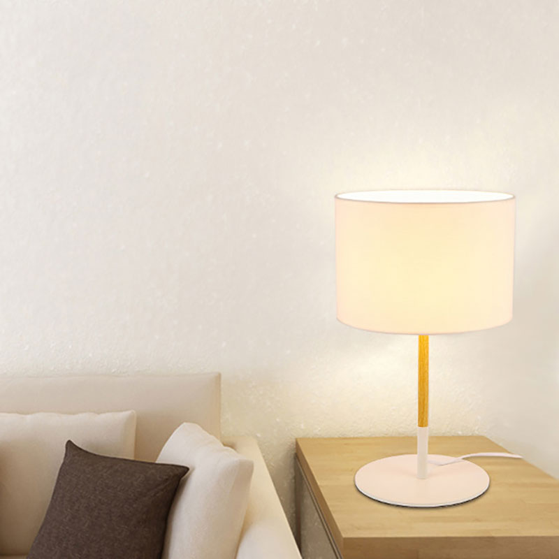 Contemporary Drum Task Light Fabric LED Reading Book Light in White/Black for Bedroom