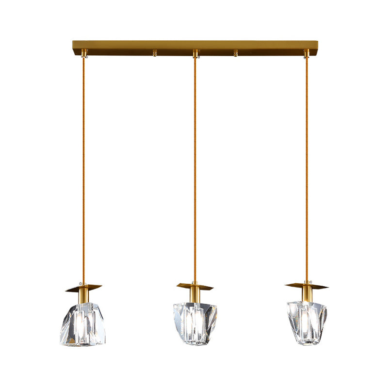 Clear 3 Heads Pendant Light Kit Contemporary Beveled Crystal Irregular Cube Mini Suspension Lamp
