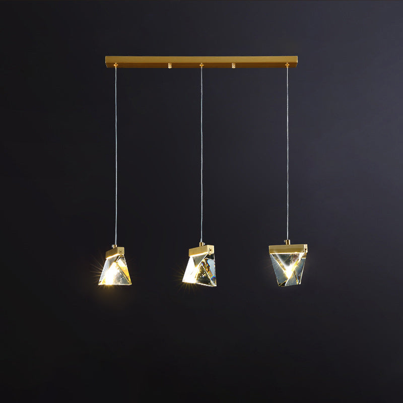 Polyhedron Dinning Hall Hanging Pendant Modern Bevel Cut Crystal LED Clear Ceiling Lamp