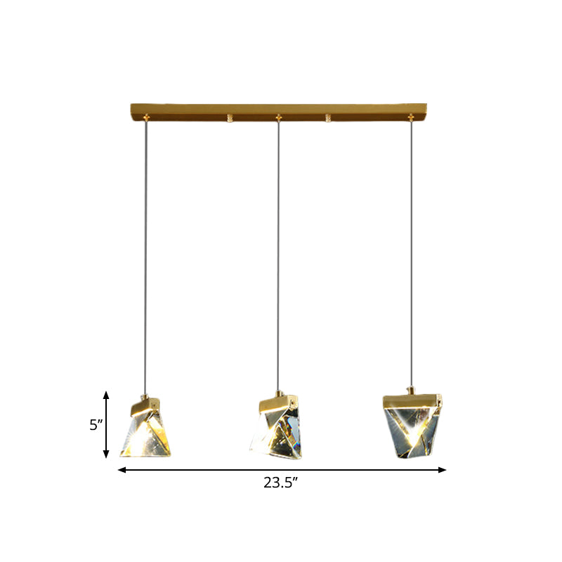 Polyhedron Dinning Hall Hanging Pendant Modern Bevel Cut Crystal LED Clear Ceiling Lamp