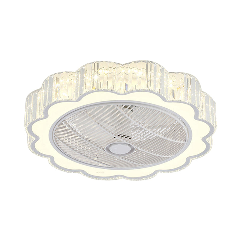 Weiße Blumen-Halbblush-Mount Moderne Kristallschatten-Schlafzimmer Deckenventilator Licht, 24,5 "Breite