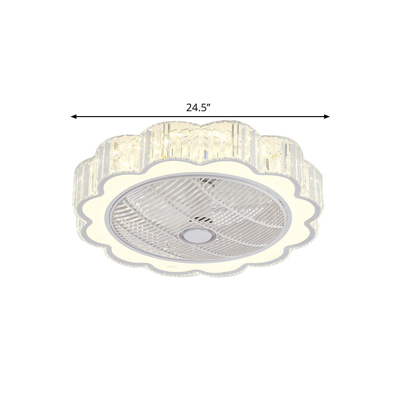 Weiße Blumen-Halbblush-Mount Moderne Kristallschatten-Schlafzimmer Deckenventilator Licht, 24,5 "Breite