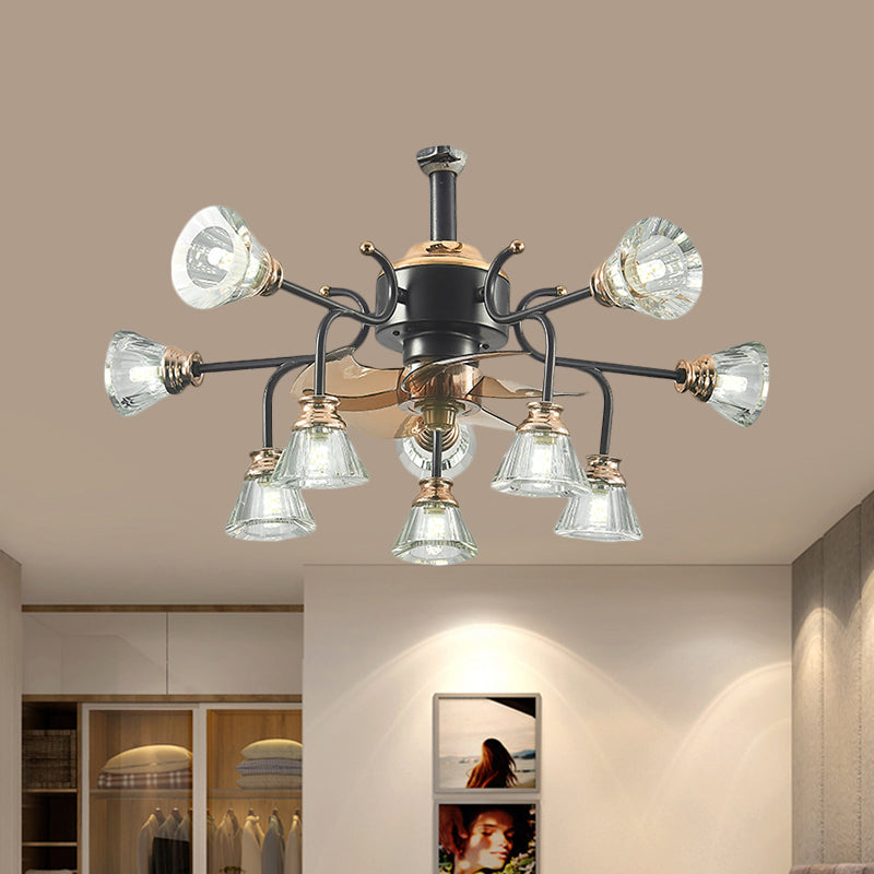 Armes incurvées Crystal Shade Semi Flush traditionnelles 10 bulbes salon 5 lames de plafond de lames légères, 25,5 "de large