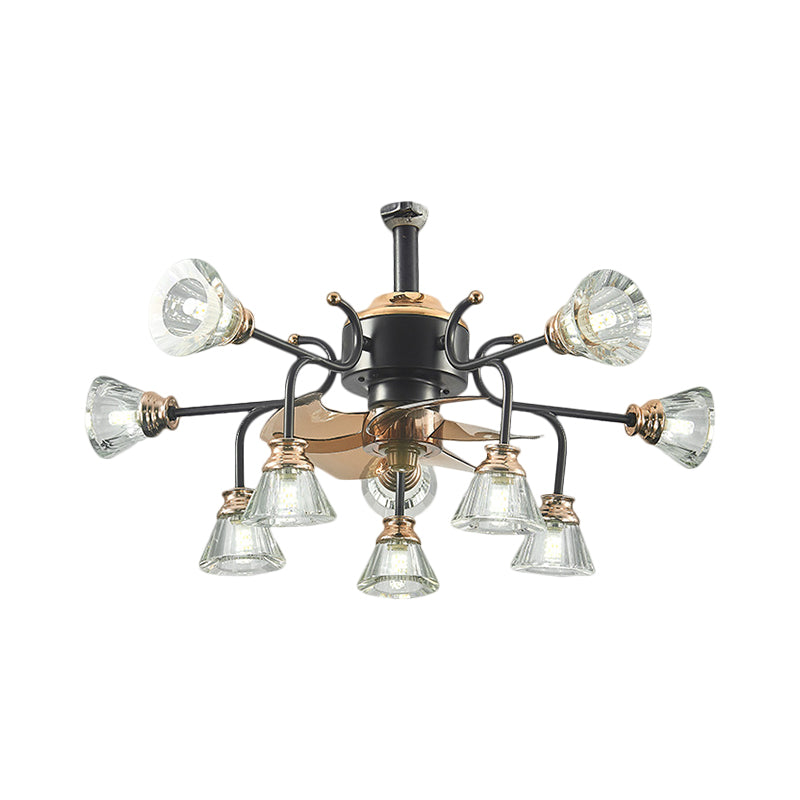 Armes incurvées Crystal Shade Semi Flush traditionnelles 10 bulbes salon 5 lames de plafond de lames légères, 25,5 "de large