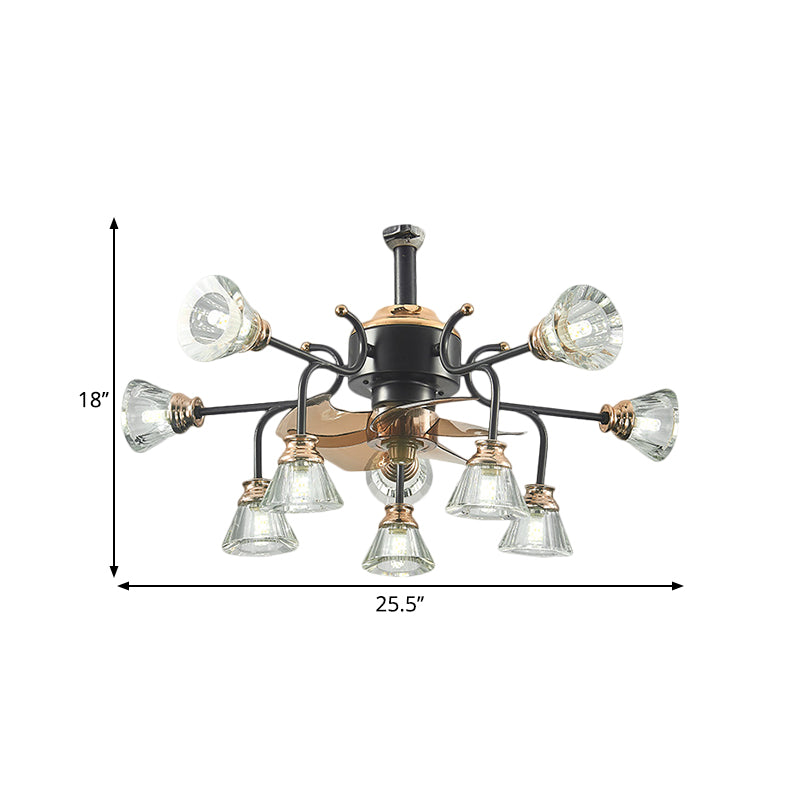 Armes incurvées Crystal Shade Semi Flush traditionnelles 10 bulbes salon 5 lames de plafond de lames légères, 25,5 "de large