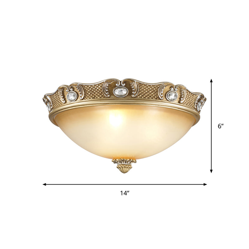 2/3 Bulbs Domed Flush Mount Traditional Beige Opal Glass Flush Ceiling Light Fixture, 14"/18" Width