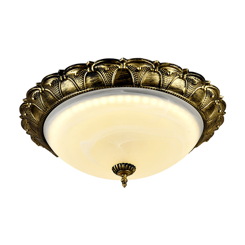 16"/19.5" W Dome Shape Hallway Ceiling Flush Vintage Frosted Glass White/Brass LED Flush Mount Lighting in Warm/White Light