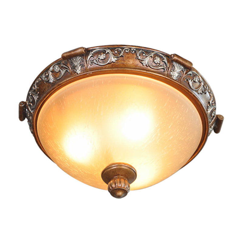 Opal Glass Dome - Lampada Soffitto Illuminazione Retro Style 3/5 - Bulbo Disegno Camera Flush Light Fixture con Carving Flower in Brown, 16 "/19.5" /21.5 " Larghezza