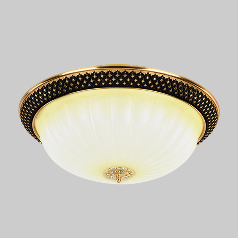 Semi-Orb Gang Inbouw Vintage Gecanneleerd Opaalglas Zwart en Goud LED Plafondverlichting, 11"/15" Breedte