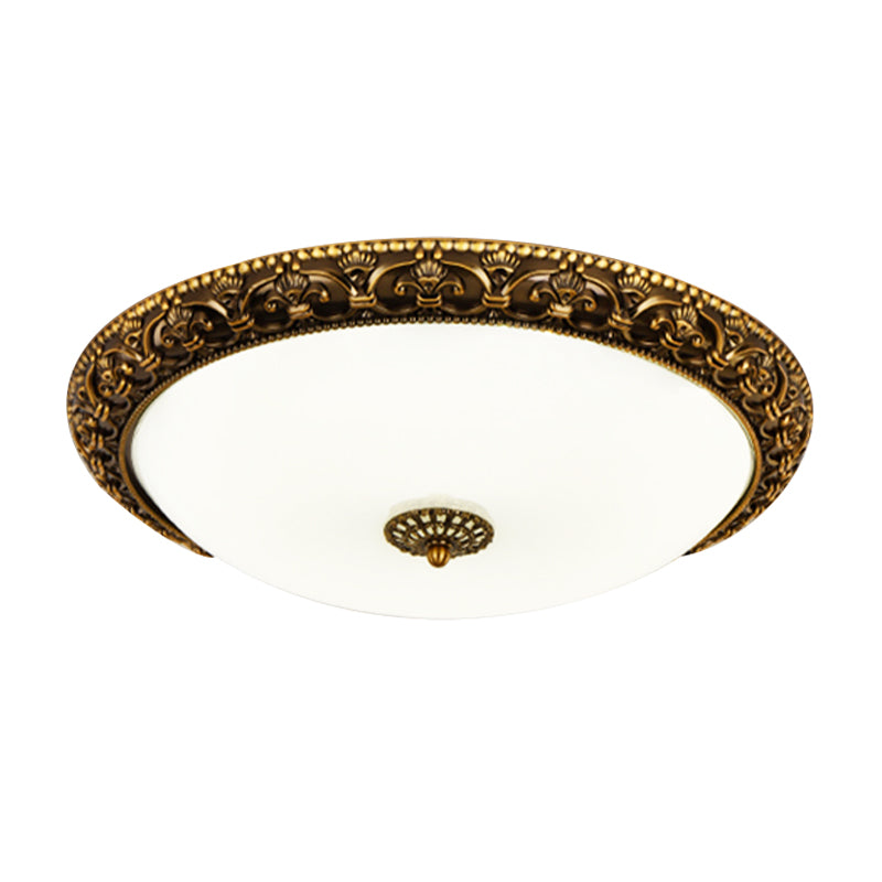 Brass LED Ceiling Fixture Classic White Glass Circular Flush Mount Lighting with Bloom Trim