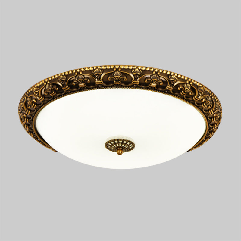 Brass LED Ceiling Fixture Classic White Glass Circular Flush Mount Lighting with Bloom Trim