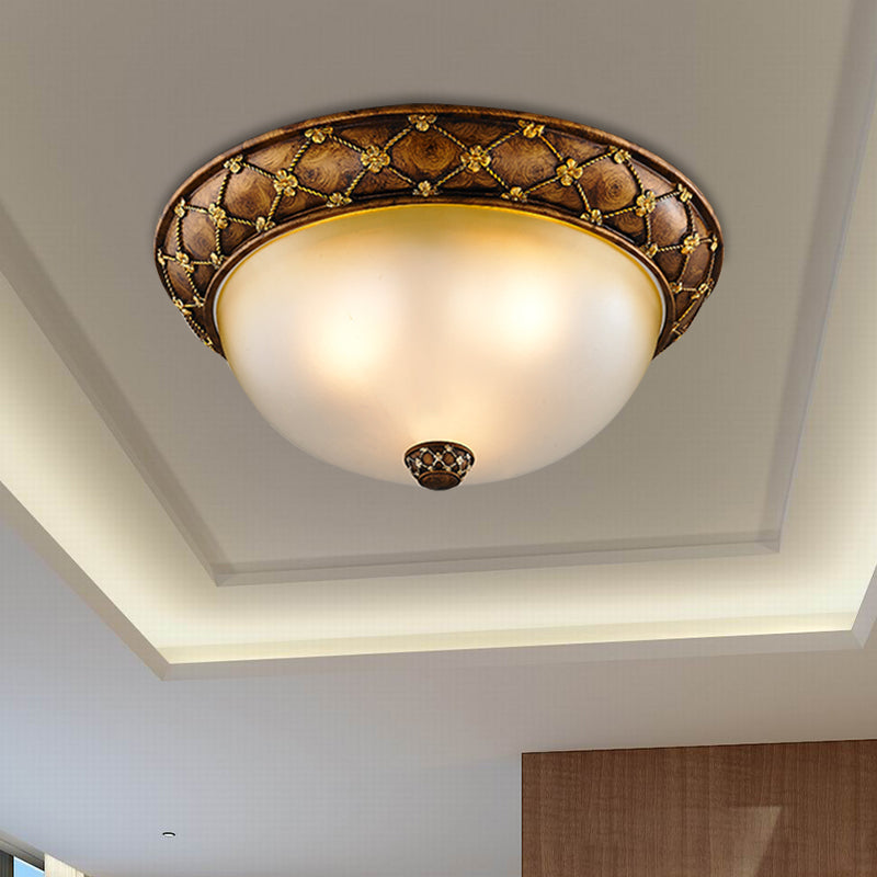 Rustikale, kuppel-ähnliche Deckenlampe 3 Köpfe Frosted Glas Flush Fassung Licht Befestigung in Braun, 15 "/19" Breite