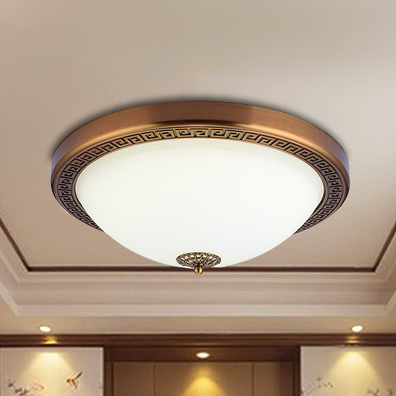 Luminaire de plafond à LED en forme de dôme en verre opale et en laiton, luminaire de campagne, 14"/16" de large