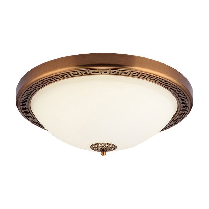 Luminaire de plafond à LED en forme de dôme en verre opale et en laiton, luminaire de campagne, 14"/16" de large