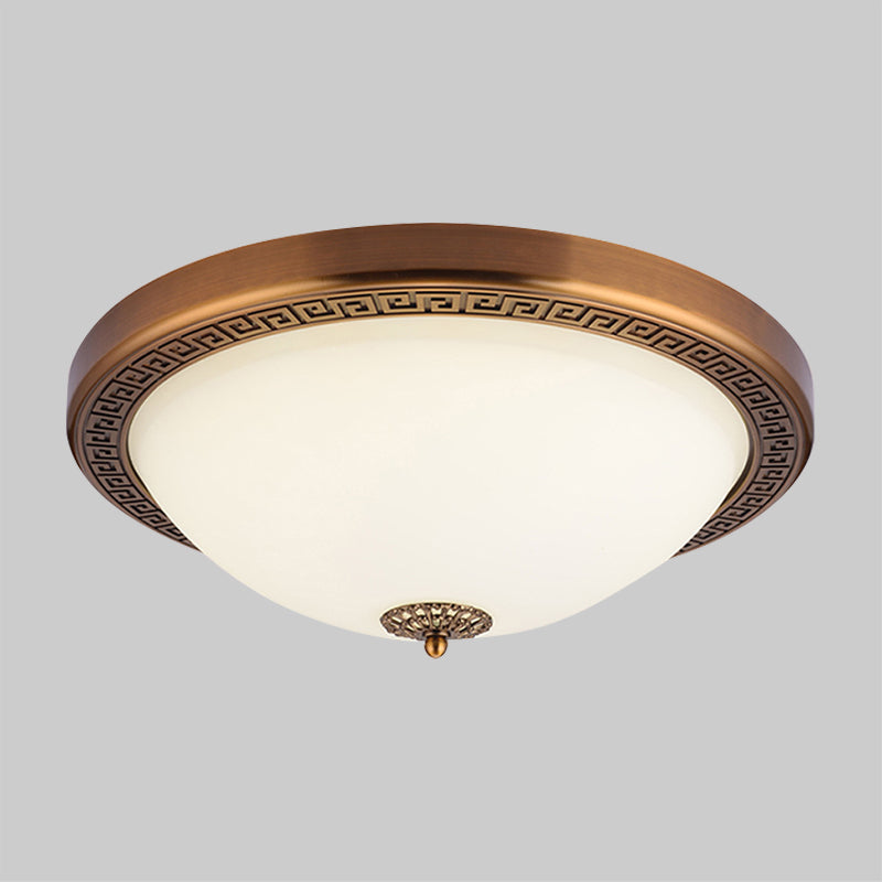 Luminaire de plafond à LED en forme de dôme en verre opale et en laiton, luminaire de campagne, 14"/16" de large