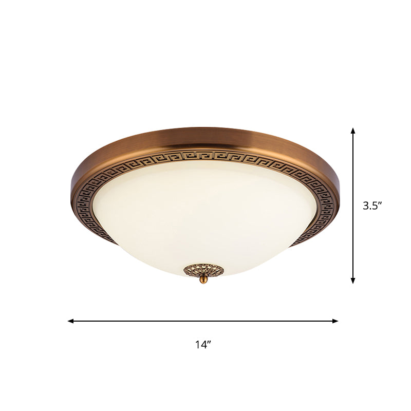 Luminaire de plafond à LED en forme de dôme en verre opale et en laiton, luminaire de campagne, 14"/16" de large