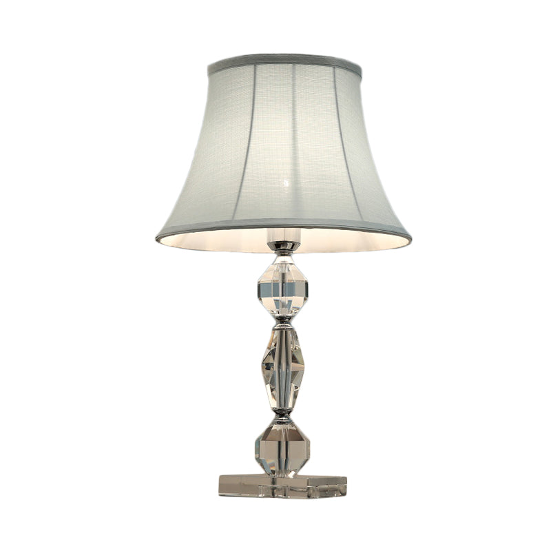 1 Bulb Night Stand Lamp Contemporary Polyhedron Clear Crystal Table Light with Tapered Fabric Shade