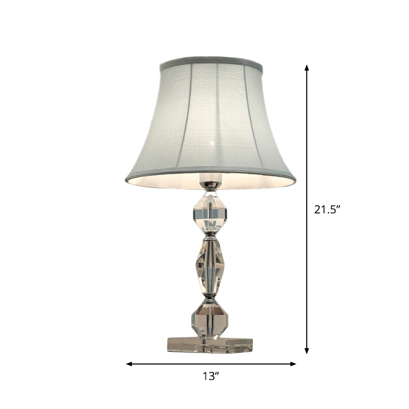1 Bulb Night Stand Lamp Contemporary Polyhedron Clear Crystal Table Light with Tapered Fabric Shade