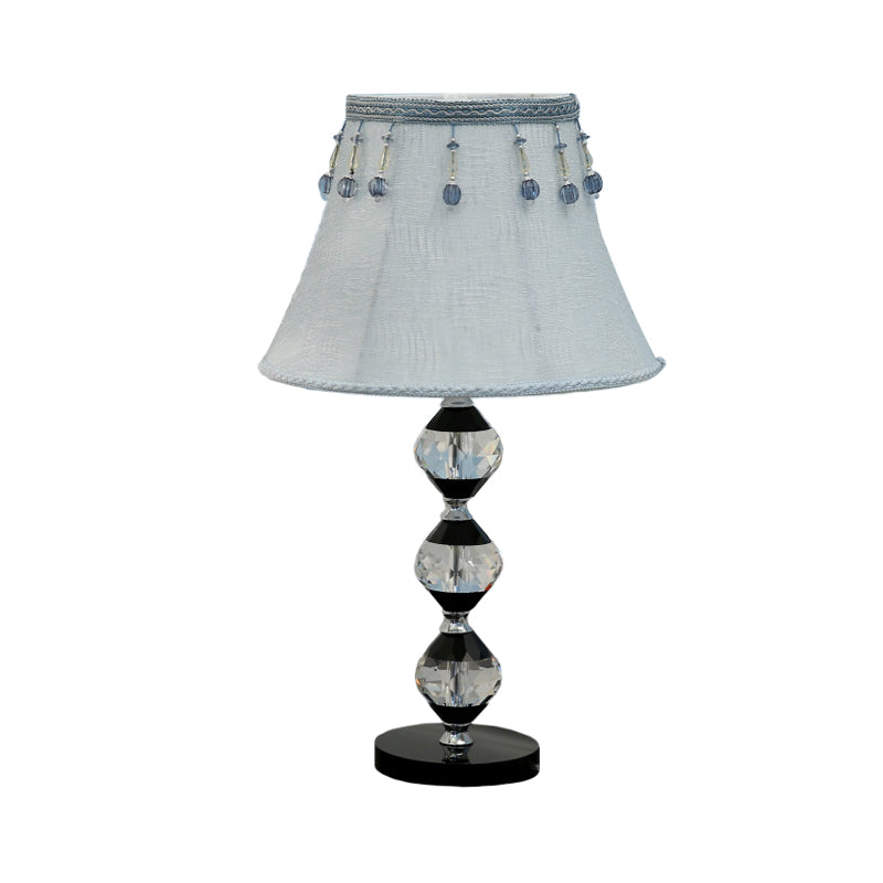 1 tête biseauté orbes table lumineuse moderne lampe de support de nuit en cristal clair avec nuance de tissu cloche