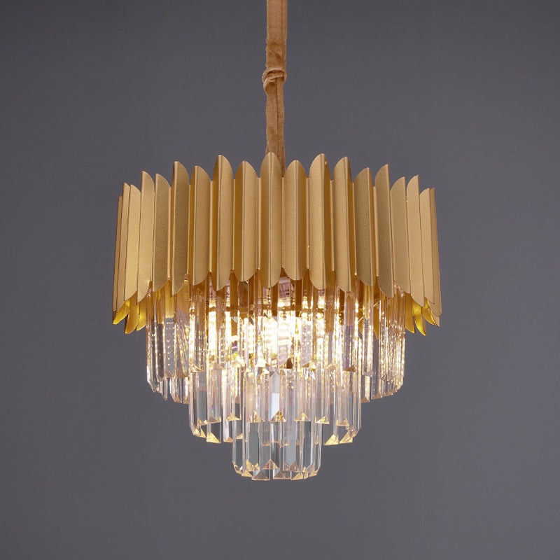 Taper Faceted Crystal Rectangle Hanging Lamp Contemporary 4/8 Bulbs Parlor Chandelier Light in Gold, 16"/23.5" W