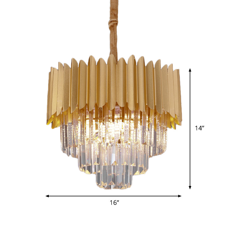 Taper Faceted Crystal Rectangle Hanging Lamp Contemporary 4/8 Bulbs Parlor Chandelier Light in Gold, 16"/23.5" W