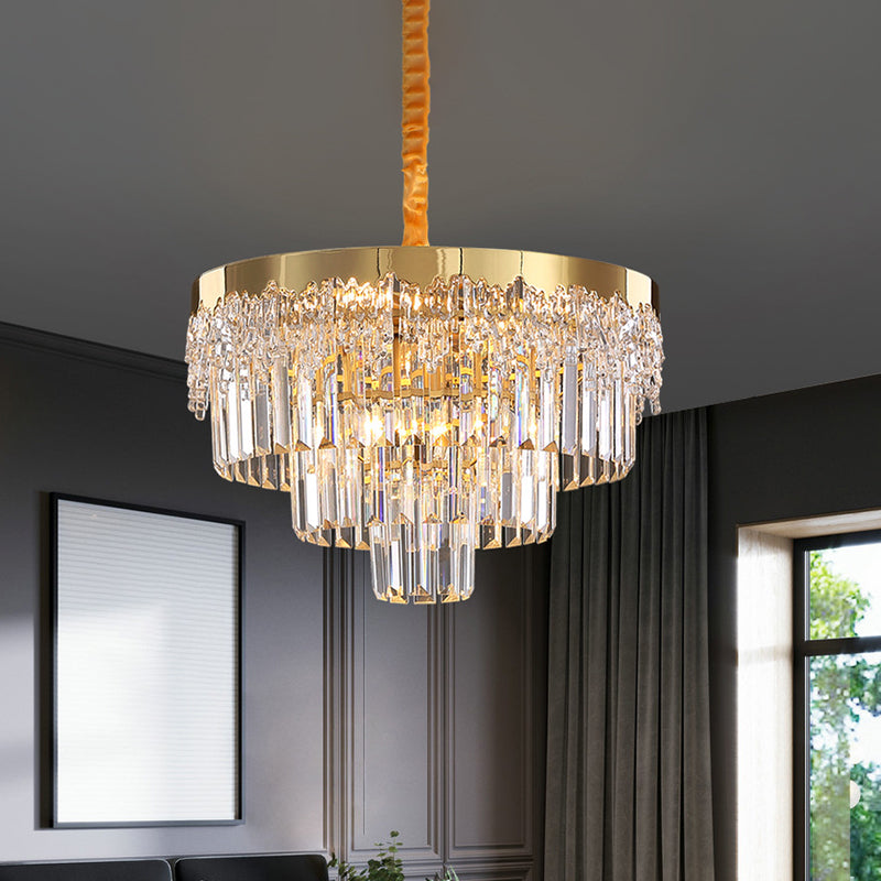 Gouden afwerking 6/10 lampen Kroonluchter Moderne Clear Crystal Blocks Tapered Suspension Lighting, 19 "/23.5" Breedte