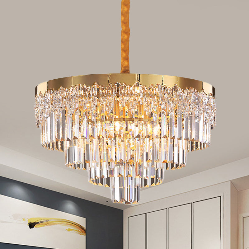 Gouden afwerking 6/10 lampen Kroonluchter Moderne Clear Crystal Blocks Tapered Suspension Lighting, 19 "/23.5" Breedte