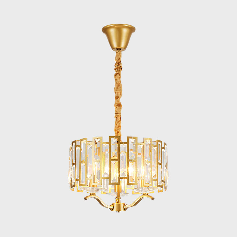 3/4 têtes tambour lampe suspendue traditionnelle cristal en orage or de lustre intégré à des rouleaux, 16 "/19,5" W