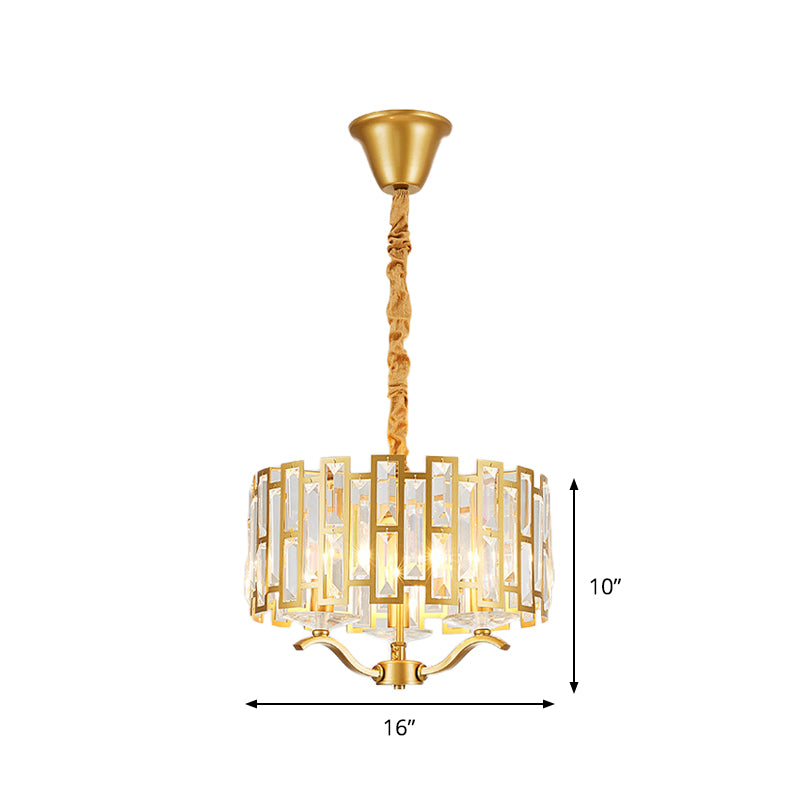 3/4 têtes tambour lampe suspendue traditionnelle cristal en orage or de lustre intégré à des rouleaux, 16 "/19,5" W