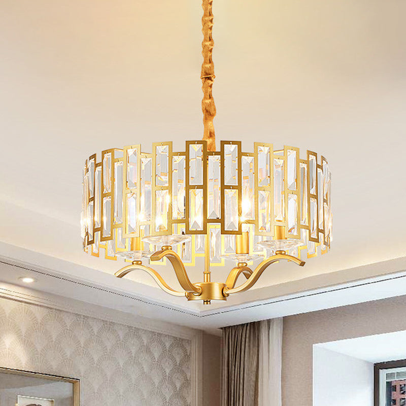 3/4 têtes tambour lampe suspendue traditionnelle cristal en orage or de lustre intégré à des rouleaux, 16 "/19,5" W