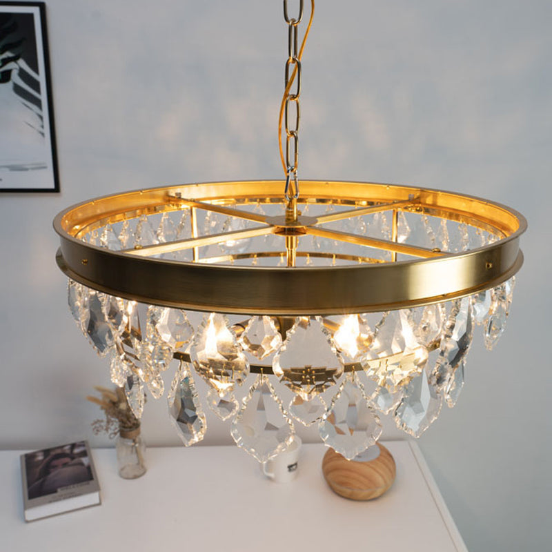 4 Bulbs Ring Chandelier Lamp Contemporary Gold Rhombic Crystals Suspension Lighting