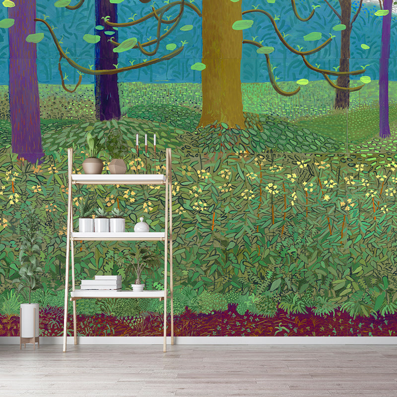 Illustration Spring Blossom Mural Wallpaper for Bedroom, Blue-Green, Made to Measure