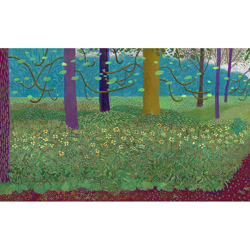 Illustration Spring Blossom Mural Wallpaper for Bedroom, Blue-Green, Made to Measure