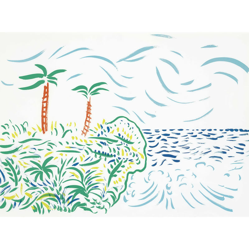 Art Tropical Landscape Wall Mural Decal in Blue Scenery Painting Wall Covering for Home
