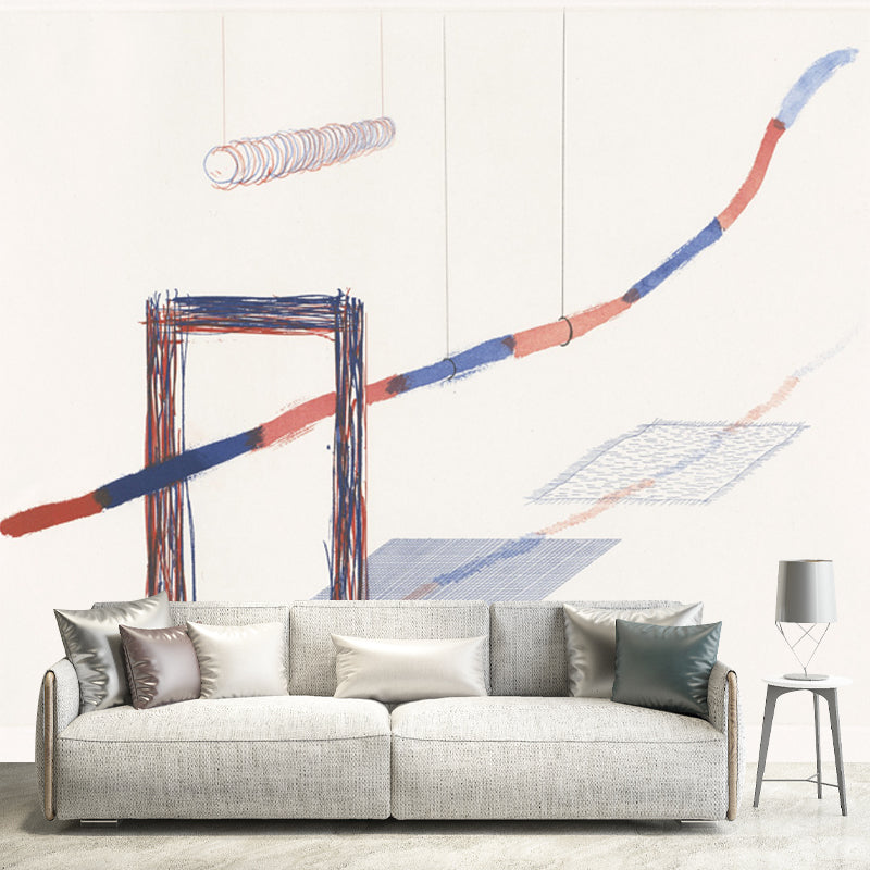 Minimalistic Swing Drawing Mural Decal Orange-Blue Washable Wall Art for Corridor
