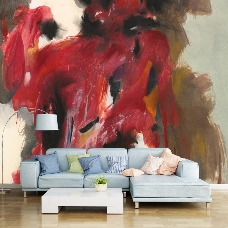 Pop Art Human Wallpaper Murals in Red and Grey Abstract Wall Decor for Living Room