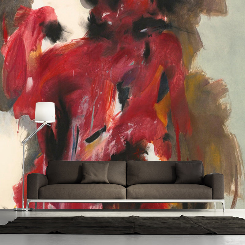 Pop Art Human Wallpaper Murals in Red and Grey Abstract Wall Decor for Living Room