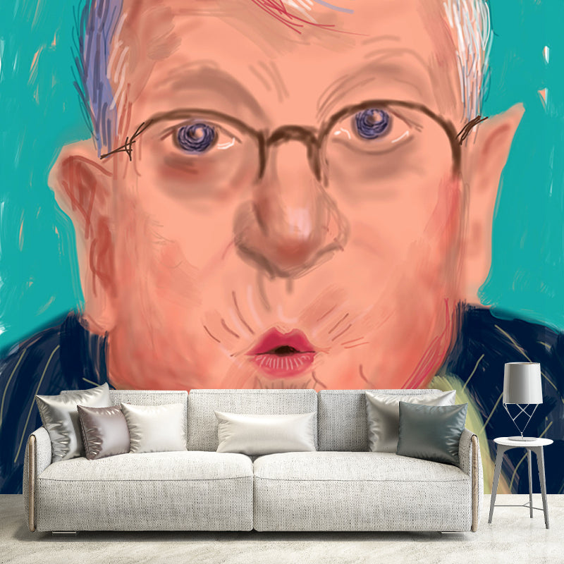 Large Self-Portrait Wall Mural Decal Orange-Blue Non-Woven Wall Covering, Stain-Proof, Custom Size