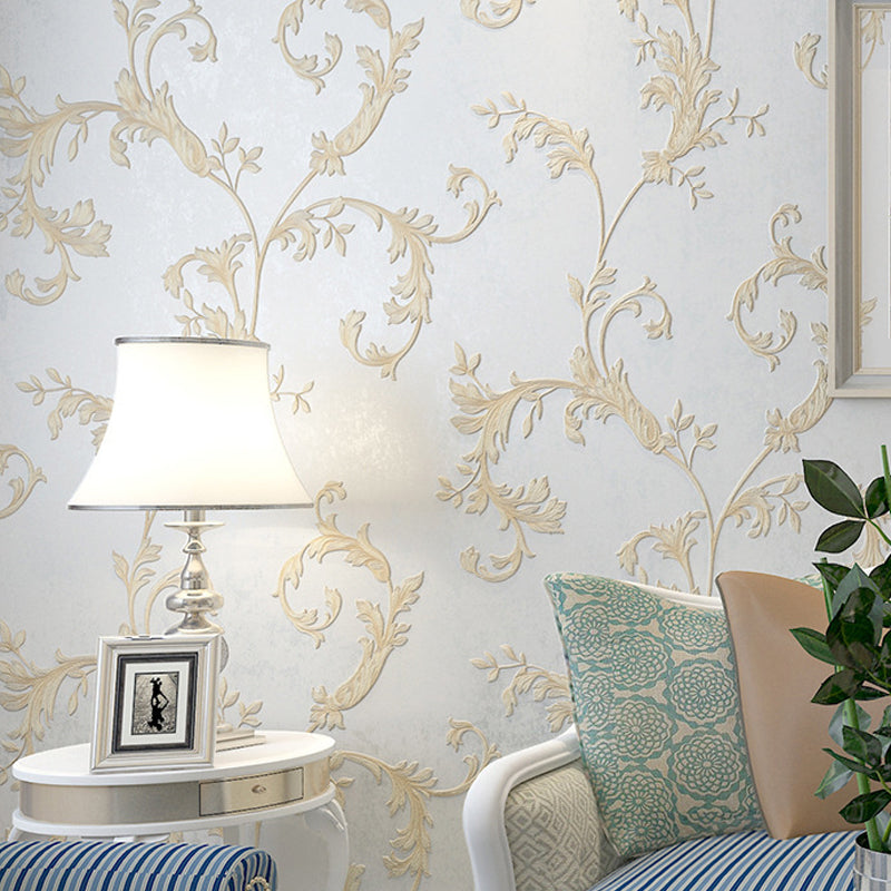 Rural Swirling Leaf Wallpaper for Living Room 57.1-sq ft Wall Covering in Pastel Color