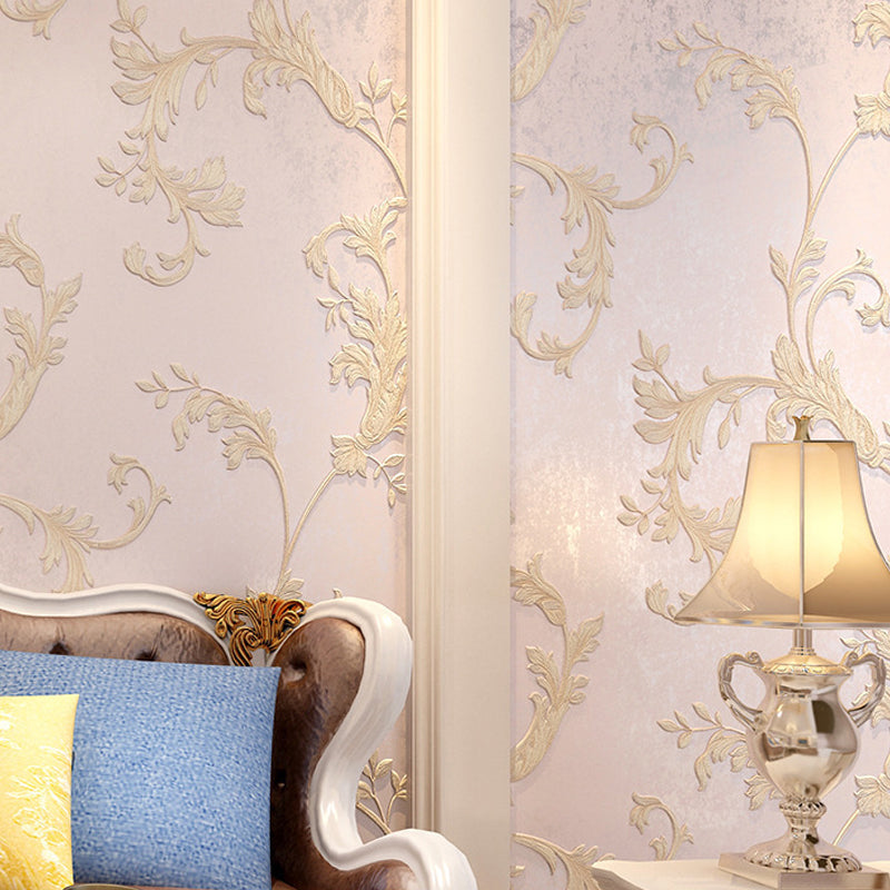 Rural Swirling Leaf Wallpaper for Living Room 57.1-sq ft Wall Covering in Pastel Color