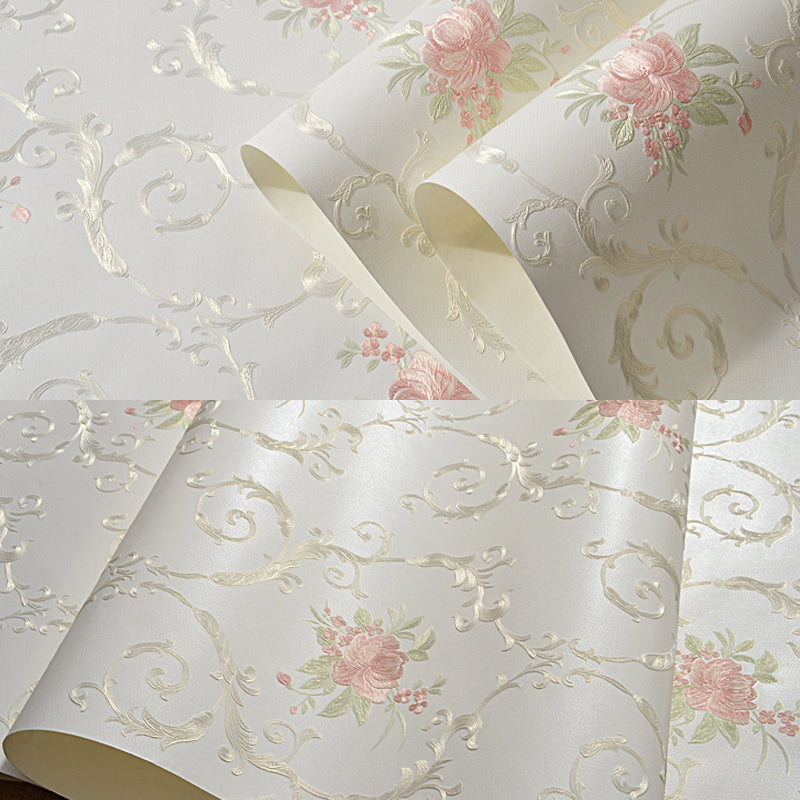 Semi-Gloss Soft Color Wallpaper Rustic Embroidered Peony Wall Art, 33' L x 20.5" W