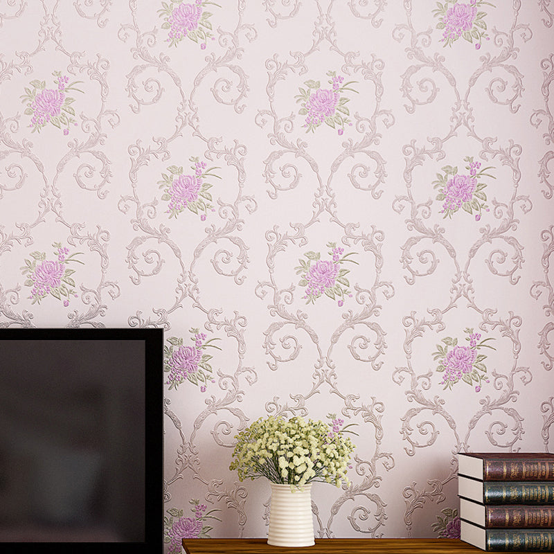 Semi-Gloss Soft Color Wallpaper Rustic Embroidered Peony Wall Art, 33' L x 20.5" W