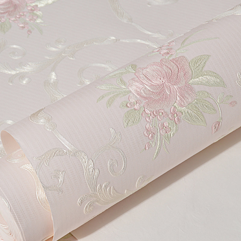 Semi-Gloss Soft Color Wallpaper Rustic Embroidered Peony Wall Art, 33' L x 20.5" W