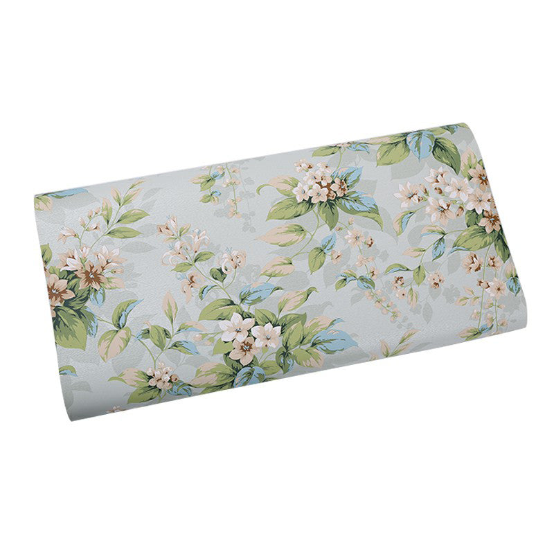 Floweret Wallpaper Roll Countryside Paper Made Wall Decor in Green and White for Bedroom