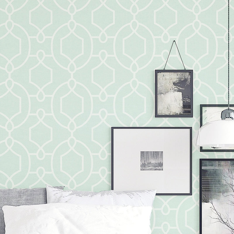 Symmetric Geometry Wallpaper Roll Modern Style Paper Printed Wall Decor in Mint Green