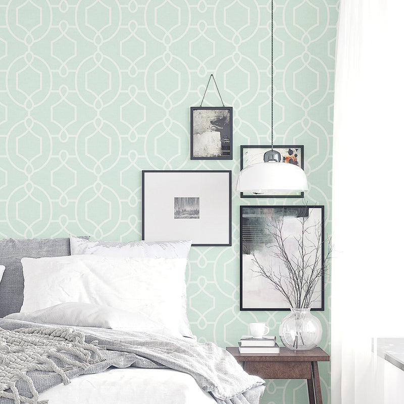 Symmetric Geometry Wallpaper Roll Modern Style Paper Printed Wall Decor in Mint Green