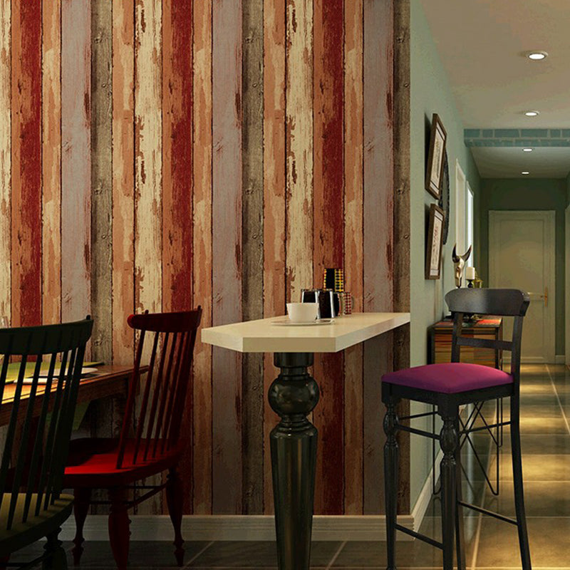 Rustic Faux-Paint Wood Wallpaper Dark Color Restaurant Wall Art, 33' L x 20.5" W