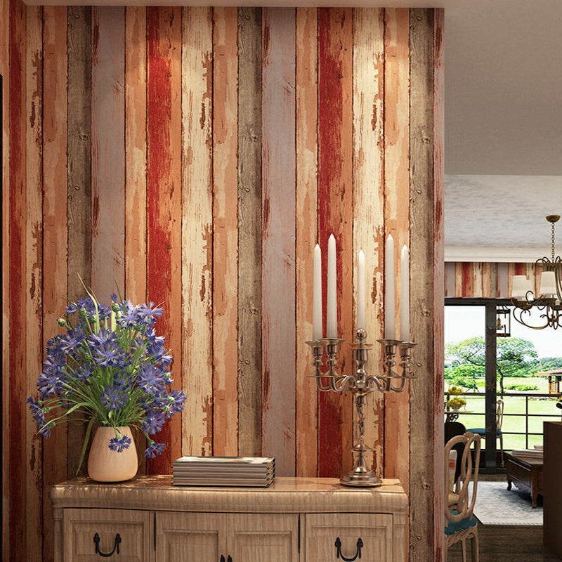 Rustic Faux-Paint Wood Wallpaper Dark Color Restaurant Wall Art, 33' L x 20.5" W