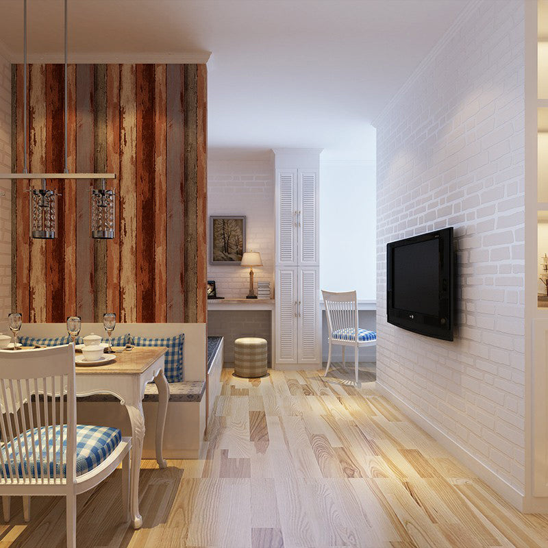 Rustic Faux-Paint Wood Wallpaper Dark Color Restaurant Wall Art, 33' L x 20.5" W